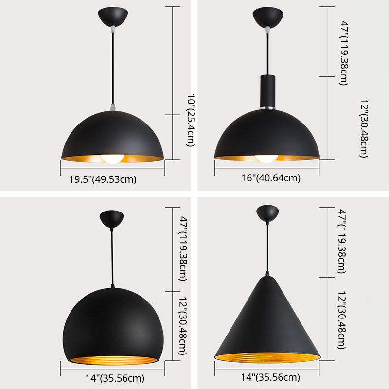 Black and Gold Inner Geometric Pendant Industrial Retro Metal 1-Light Bistro Hanging Light