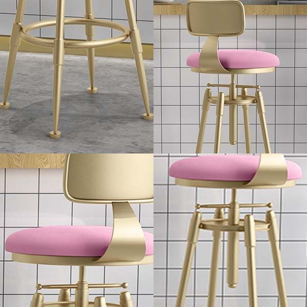 Upholstered Adjustable Height Bar Stool Industrial Iron Frame Stool