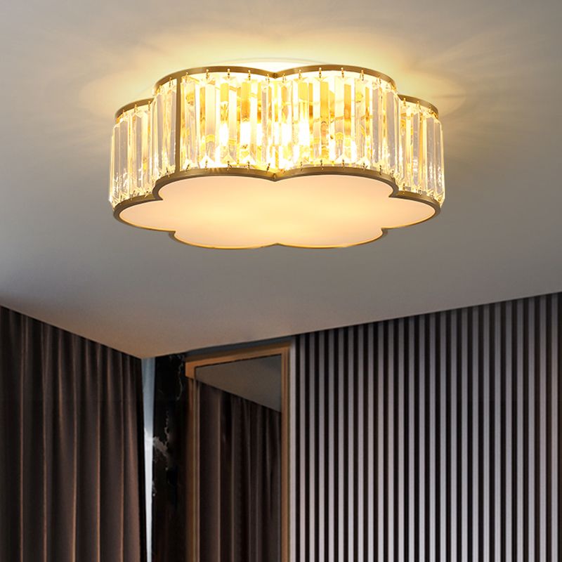 3/4/5-Light Flower Ceiling Lamp Minimalist Black/Gold Prismatic Crystal Small/Medium/Large Flush Mount Light Fixture