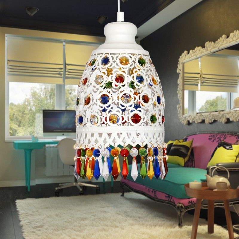Bohemian Dome Pendant Lamp 1 Light Metal Hanging Ceiling Light in White for Living Room