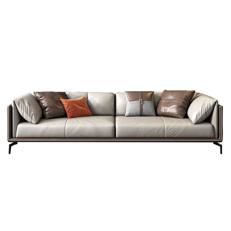 Contemporary Stationary Living Room Genuine Leather Pillow Top Arm Cushions Seating