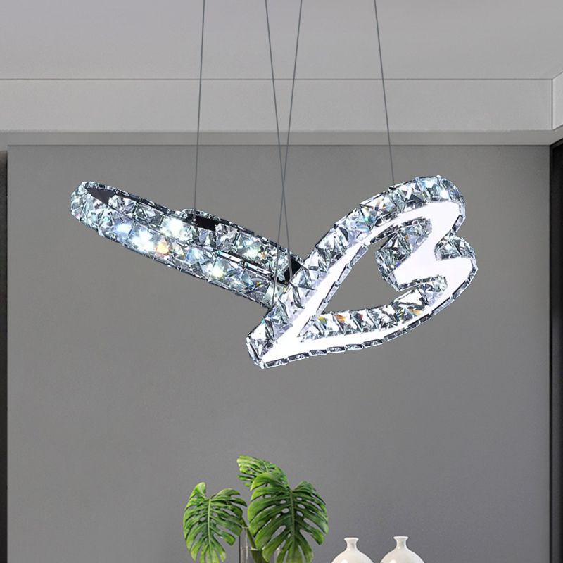 Loving Heart Slaapkamer Multi Pendant Crystal Block Led eigentijdse plafondlamp in roestvrijstalen, warm/wit licht