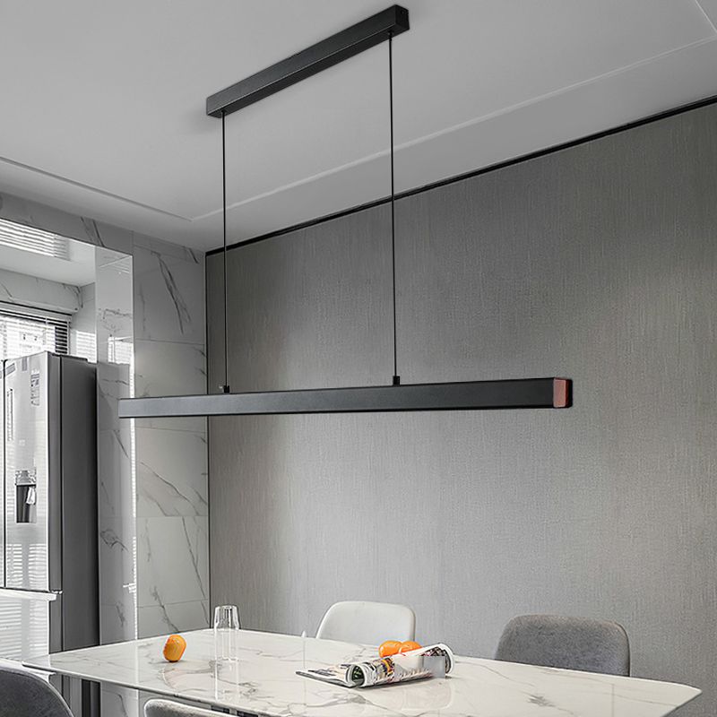 1 Light Linear Island Pendant Light Contemporary Metal in Black