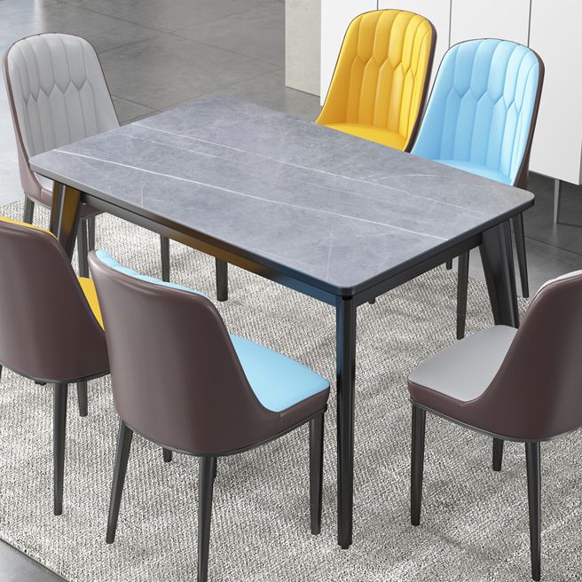 Rechteck Grauston -Esstisch gesinterte Steintisch modern mit 4 Beinen Sockel