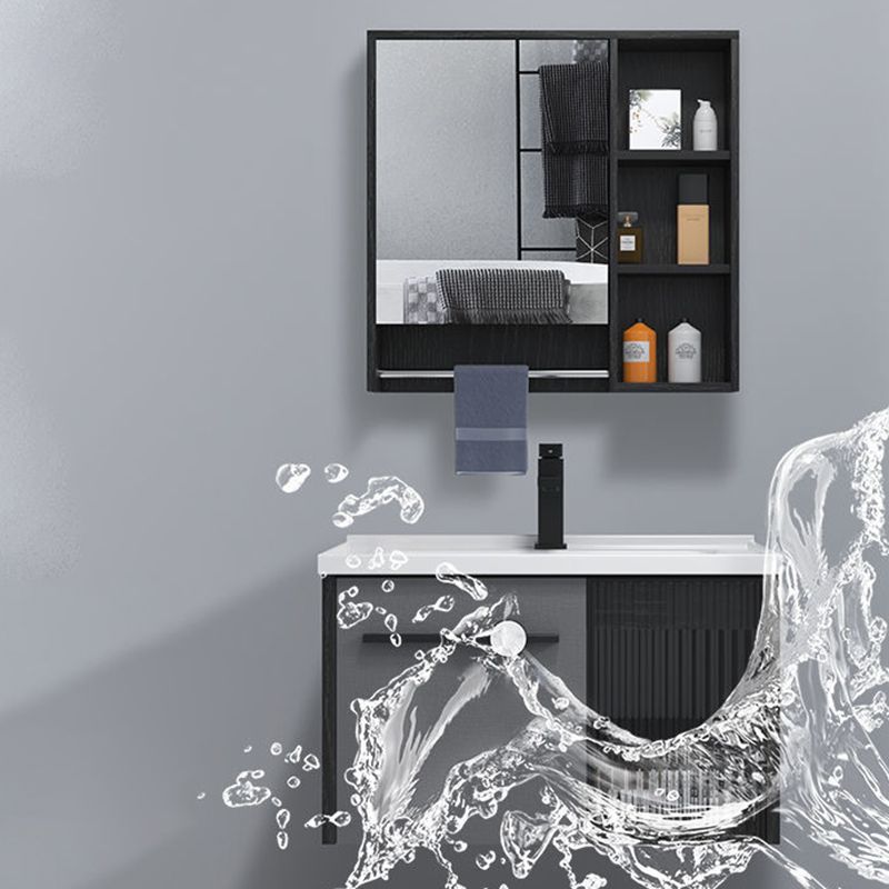 Wall Mount Bath Vanity Set Mirror Grey Rectangle Wood Bathroom Vanity with Single Sink