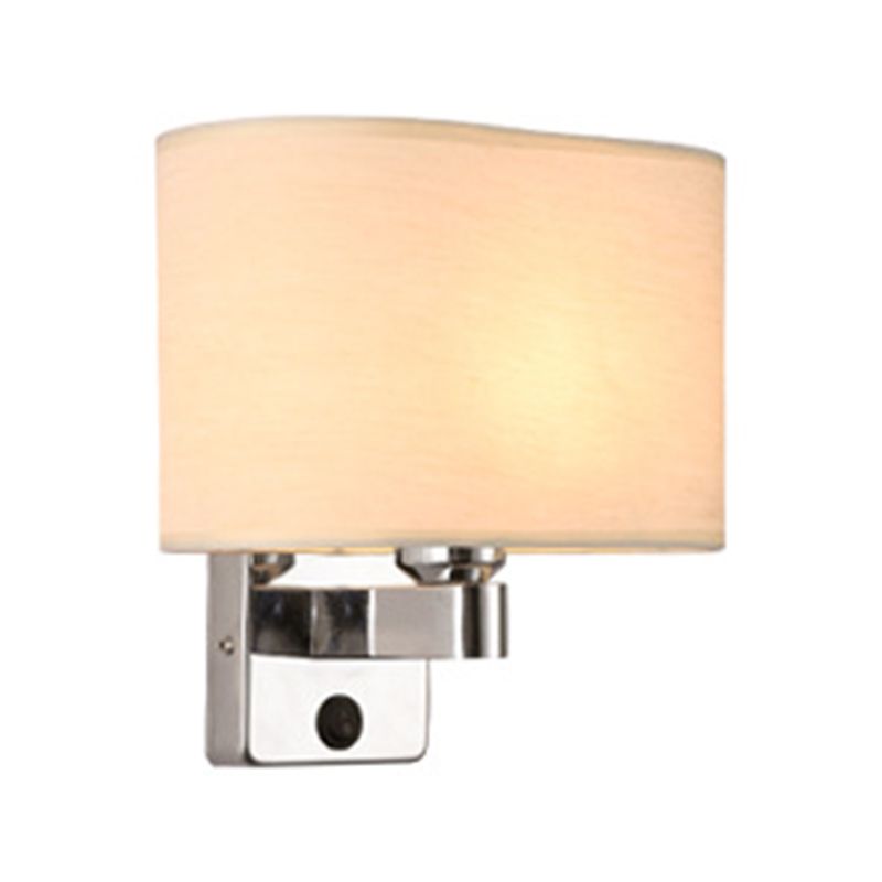 Modern Metal Wall Sconce Geometric Shape Wall Light with Fabric Shade for Study
