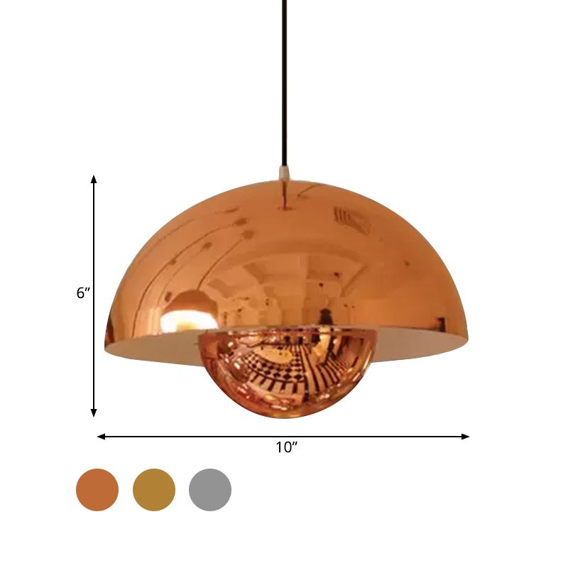 Éclairage pendentif en métal argenté / rouge / jaune avec une teinte dôme nordique plafond plafond pour salle à manger