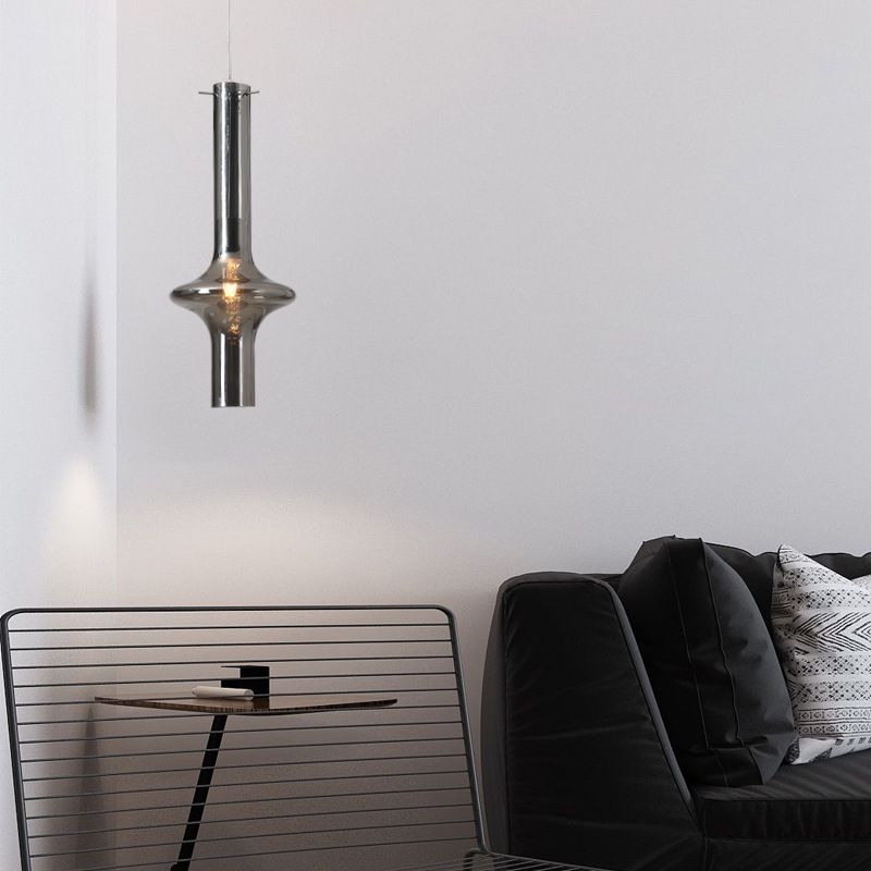 Modern Minimalist  Design Hanging Lamp Cylinder Smoke Glass Shade Pendant Light for Living Room