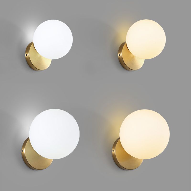 Ball Shade Glass Wall Sconce Modern Style Single Light Wall Mounted Light in Brass