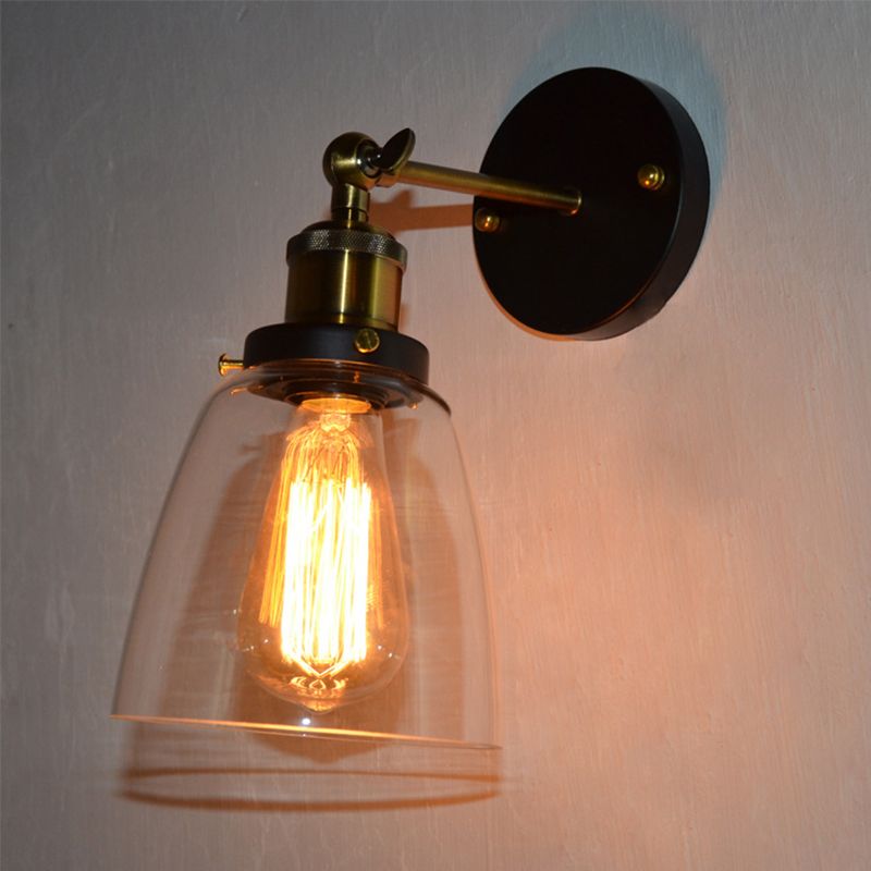 Industrielle vintage geometrische Wandlampe Schmiedeeisen -einzelnes Wandlicht mit klarem Glasschatten