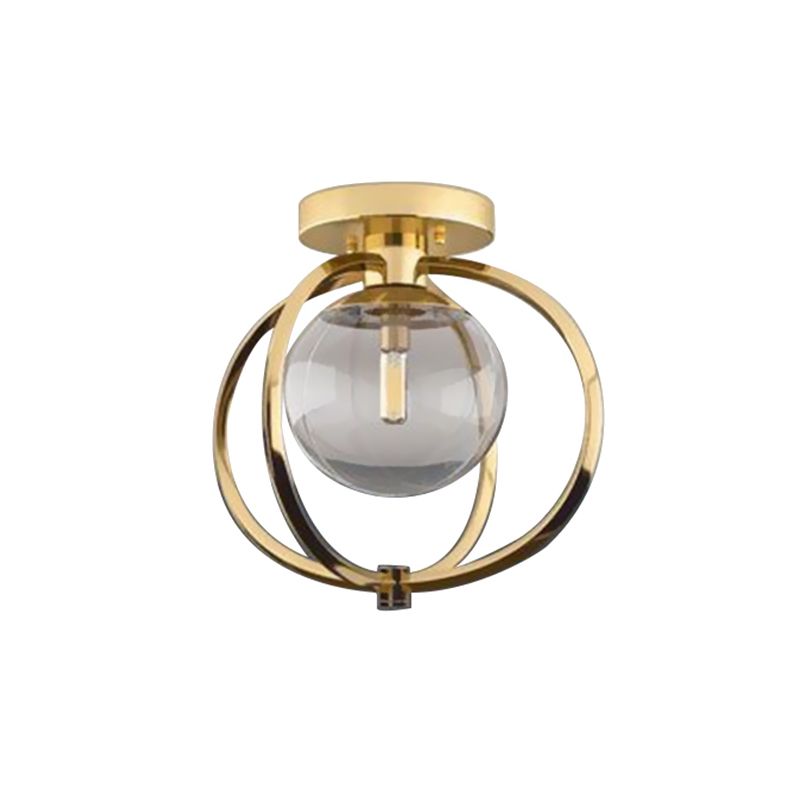 1 Glühbirnenschlafzimmer Deckenleuchte moderne Goldmetall -Halbflush -Halterung mit Globe Clear Glass Shade