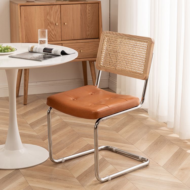Leather Side Chair Industrial Metal Base Dining Chair for Home Use