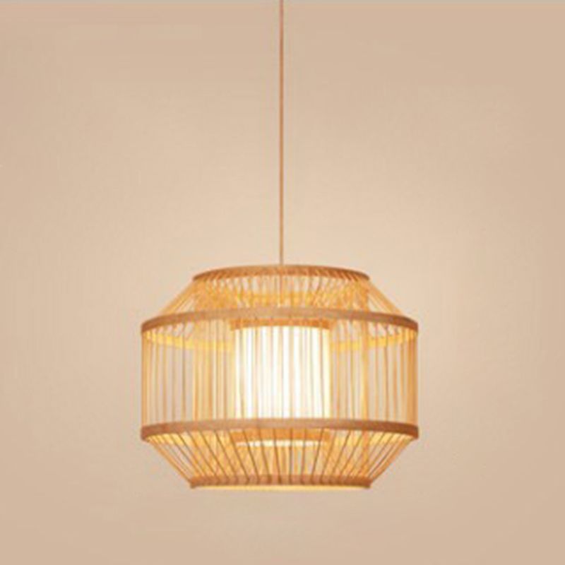 Birdcage Bamboo Weaving Lighting Pendant Japanese Style Parchment Shade 1-Light Suspended Lamp