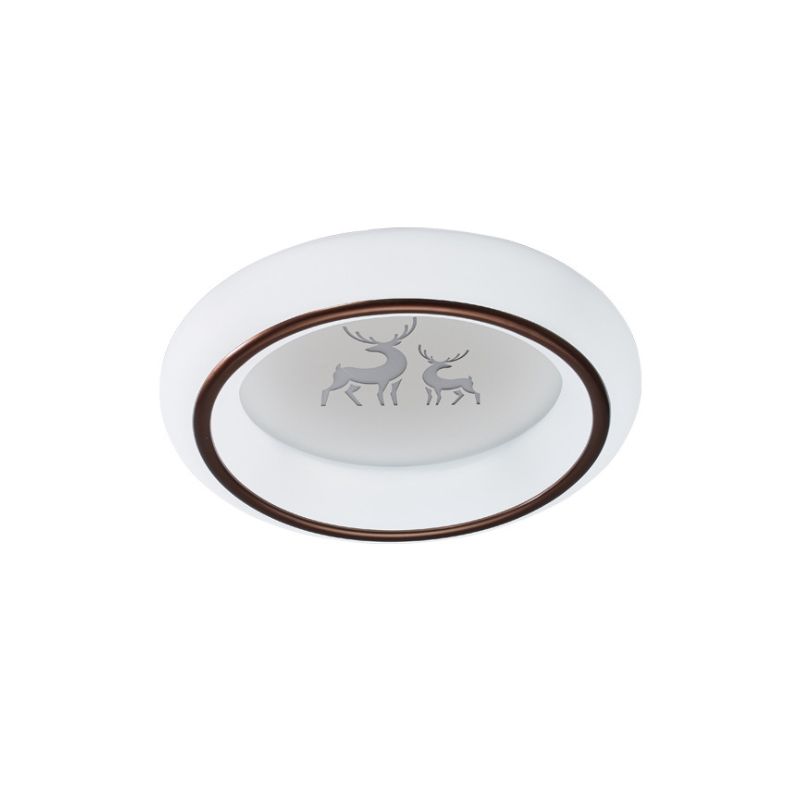 Circular Flush Mount Ceiling Light Nordic Acrylic White LED Flushmount with Elk/Star/Hot Air Balloon Pattern