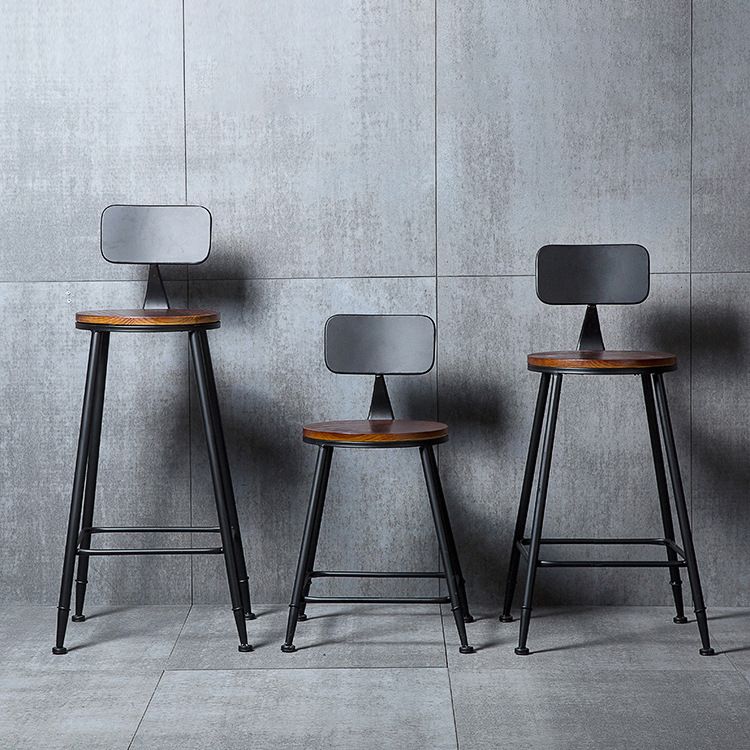 Indoor Industrial Style Wood Top Barstool Metal 4 Legs Bar Stool with Pedal