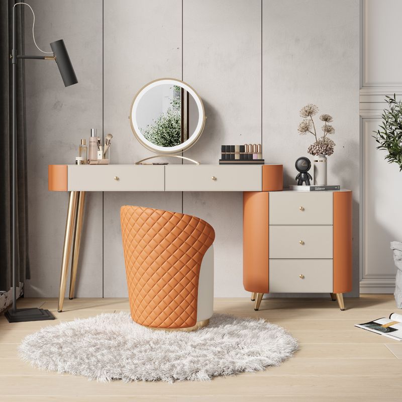 Glam Make-up Vanity with Drawers, Faux Leather Dressing Table