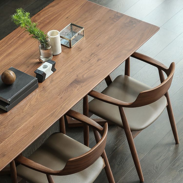 Modern Solid Wood Brown Dining Table Rectangle Shape Dining Table with Double Pedestal Bases