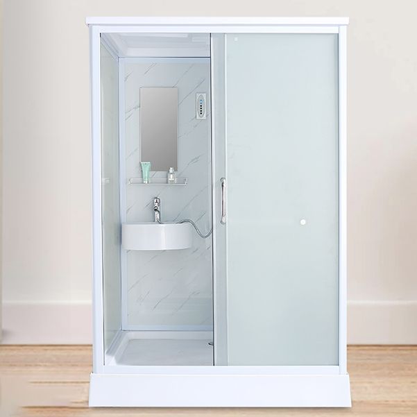 Shower Stall Semi-Frameless Single Sliding Rectangle White Frosted Shower Enclosure