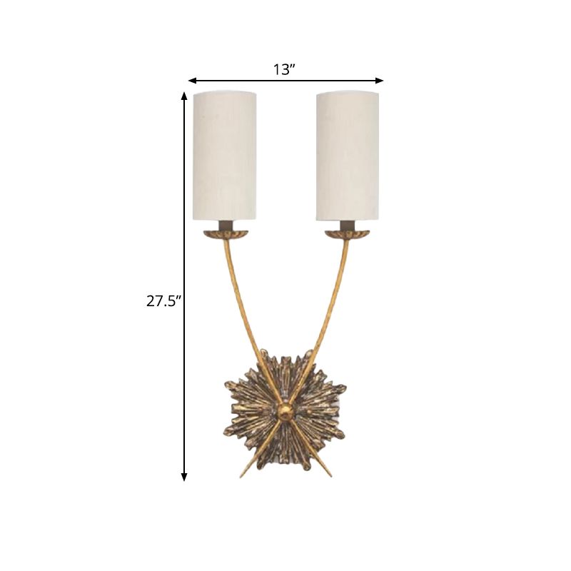 Traditional Tube Vanity Lighting Idea 2 Lights Fabric Sconce Light Fixture in White for Bathroom