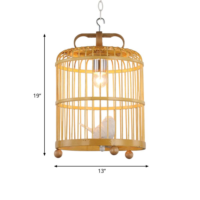 Bambus Vogelkäfig Schatten Anhänger Licht mit Vogelakzent