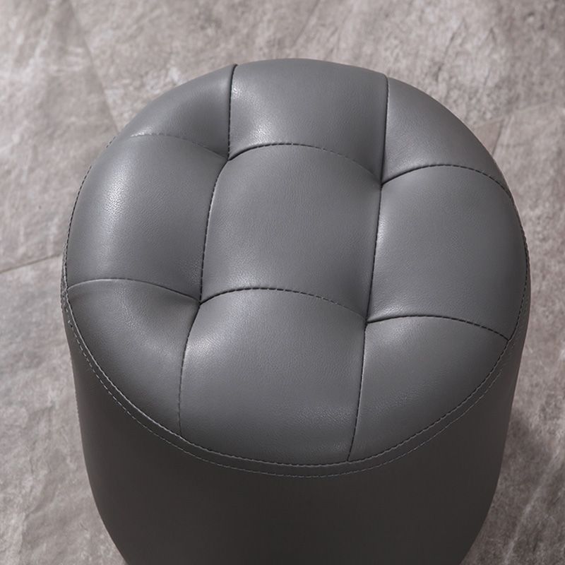 Modern Genuine Leather Ottoman Plain Tufted Detail Round Footstool Ottoman