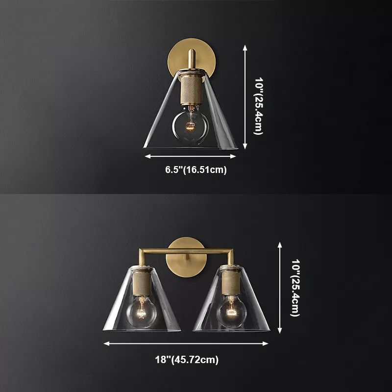 1 Light Wall Light Industrial Style Cone Shade Glass Wall Light Sconce