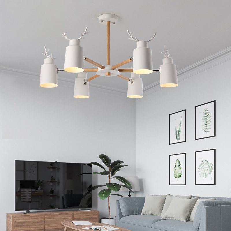 Witte gewei kroonluchter lamp Noordse metalen hangend licht met houten arm