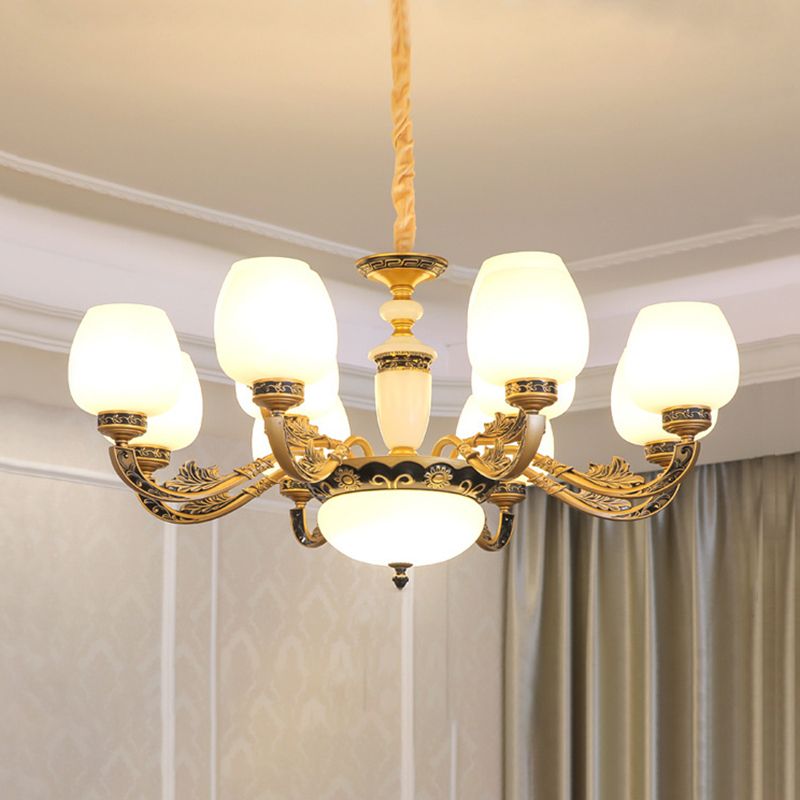 Bud Shade Frosted White Glass Chandelier Lighting Classic Living Room Pendant Light