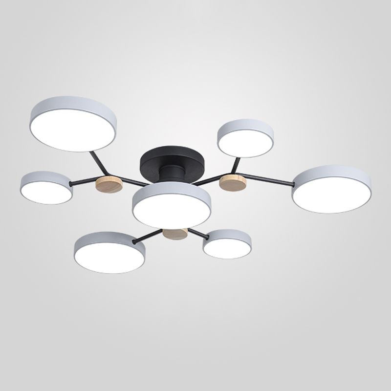 Multi Light Circle Ceiling Lamp Modern Macaron Style Metal Ceiling Lighting for Bedroom