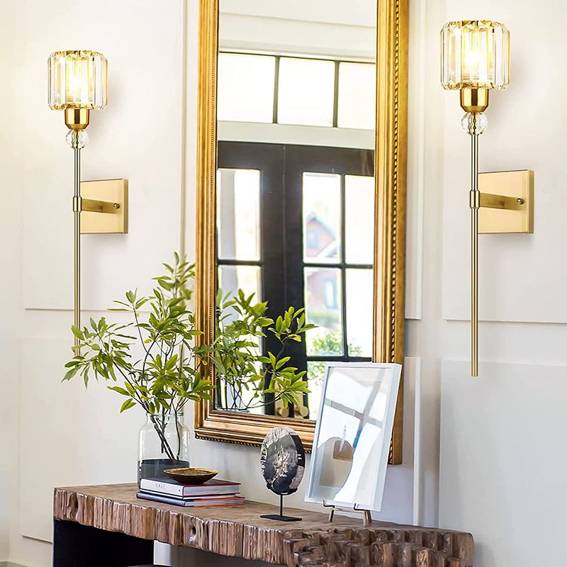 Modernism Single Golden/Chrome Vanity Light Shaded Crystal Bath Bar