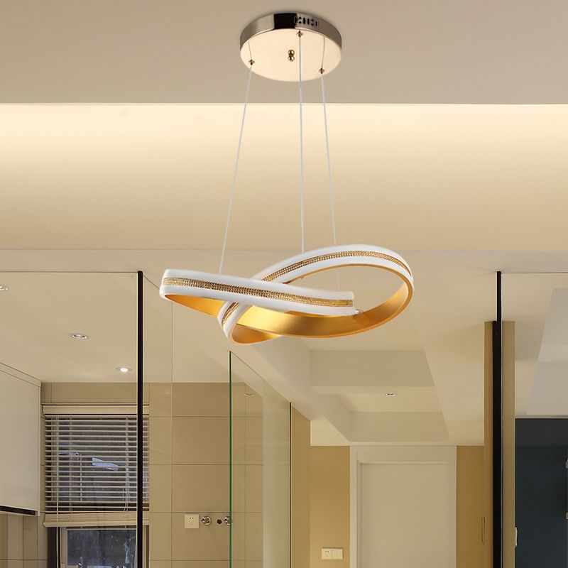 Gold Twisting Hanging Chandelier Minimalism LED Acrylic Ceiling Pendant Lamp in Warm/White Light