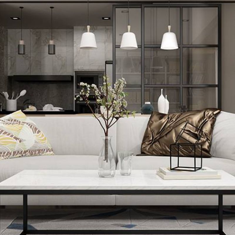 Glam Coffee Table with Metal Frame Base and Marble Top in White