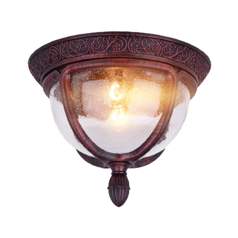 Copper Bowl Flush Lighting Vintage Seeded Glass 2 Bulbs Outdoor Flush Lighting for Balcony