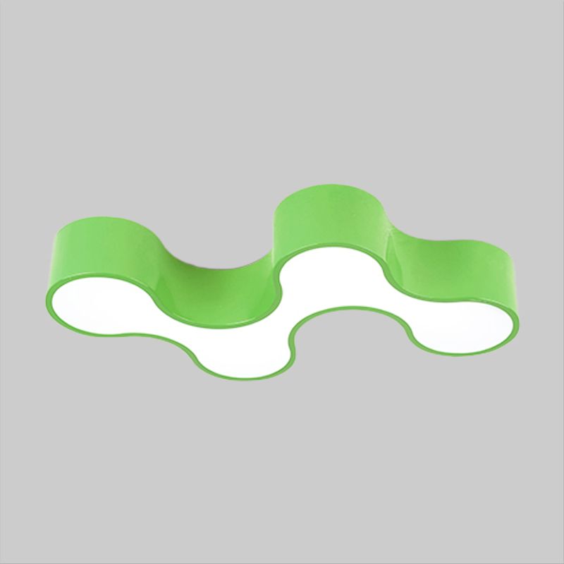 LED Bedroom Flush Mount Lamp Kids Style Blue/Yellow/Green Ceiling Lighting with Earthworm Acrylic Shade