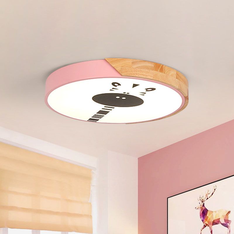Macaroon Ring Acryl Flush Mount LED Flushmount Lighting with Giraffe Pattern in Pink/Yellow/Blue, 12 "/16" Breite