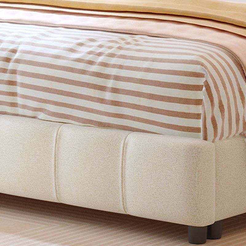 Contemporary White Wood Standard Bed, Upholstered Rectangular Headboard Bed