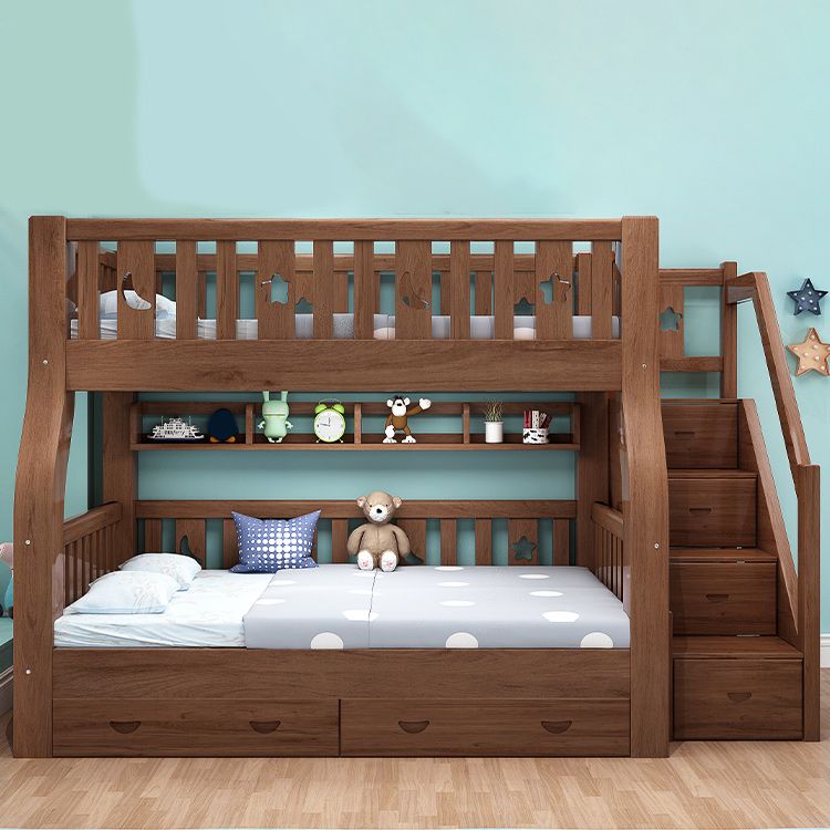 Mid-Century Modern Storage Bunk Bed Solid Wood Gender Neutral Kids Bed