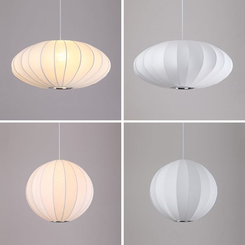 Modern Style Geometric Hanging Lights 1-Light Fabric Pendant Lamp in White