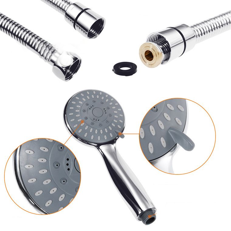 Round Handheld Shower Head Silver 5-Spray Patterns Wall-Mount Showerhead