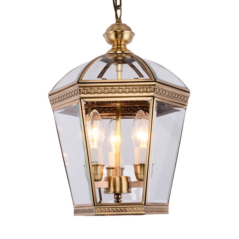 Brass Tapered Chandelier Lamp Nordic Clear Glass 3 Bulbs Hanging Ceiling Light for Living Room