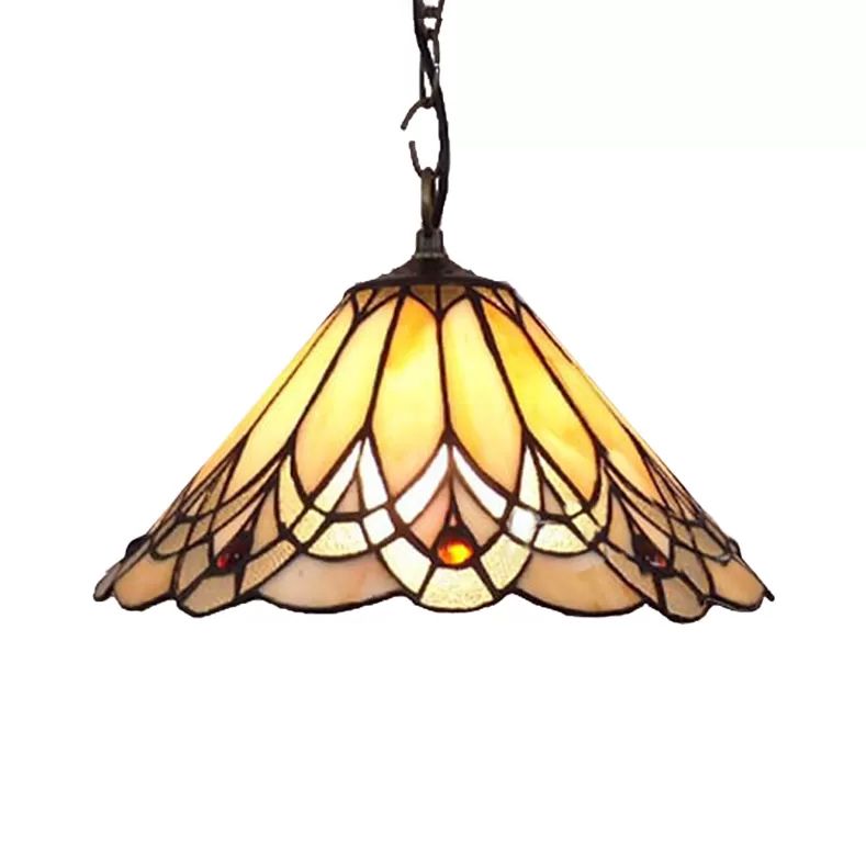 Kitchen Pendant Lights Stained Glass with Adjustable Chains Tiffany Cone Ceiling Fixture