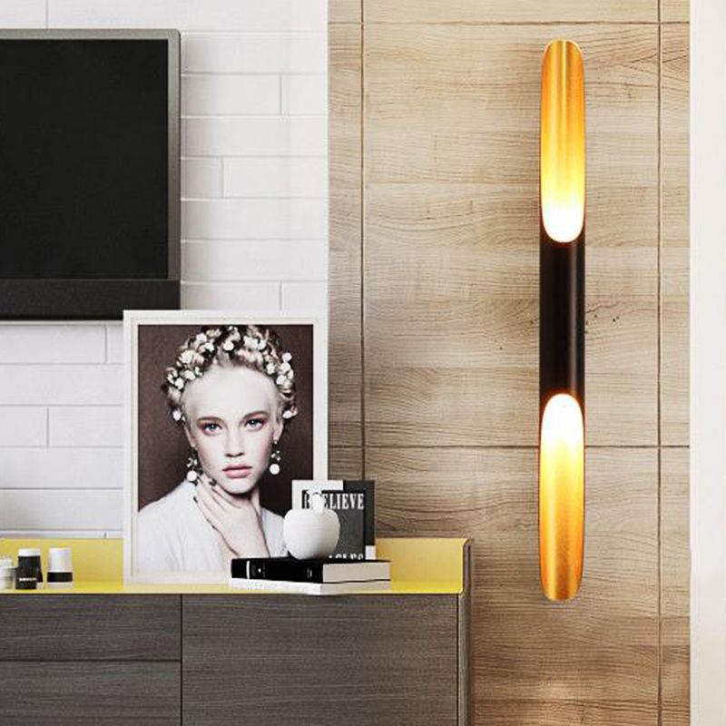 23,5 "/27,5" Weite Rohrwandleuchte Moderne Metallic 1/2-Licht schwarze Leuchtenleuchte für Wohnzimmer