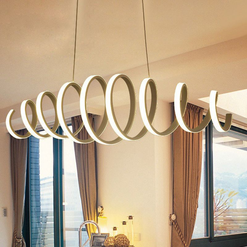 Acrylic White Linear LED Island Light in Modern Style Lacquered Iron Pendant Light for Dining Room