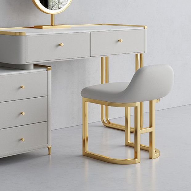 15.74" Wide Glass Vanity Desk with 5 Storage Drawers Cream Wood Vanity Set for Bedroom