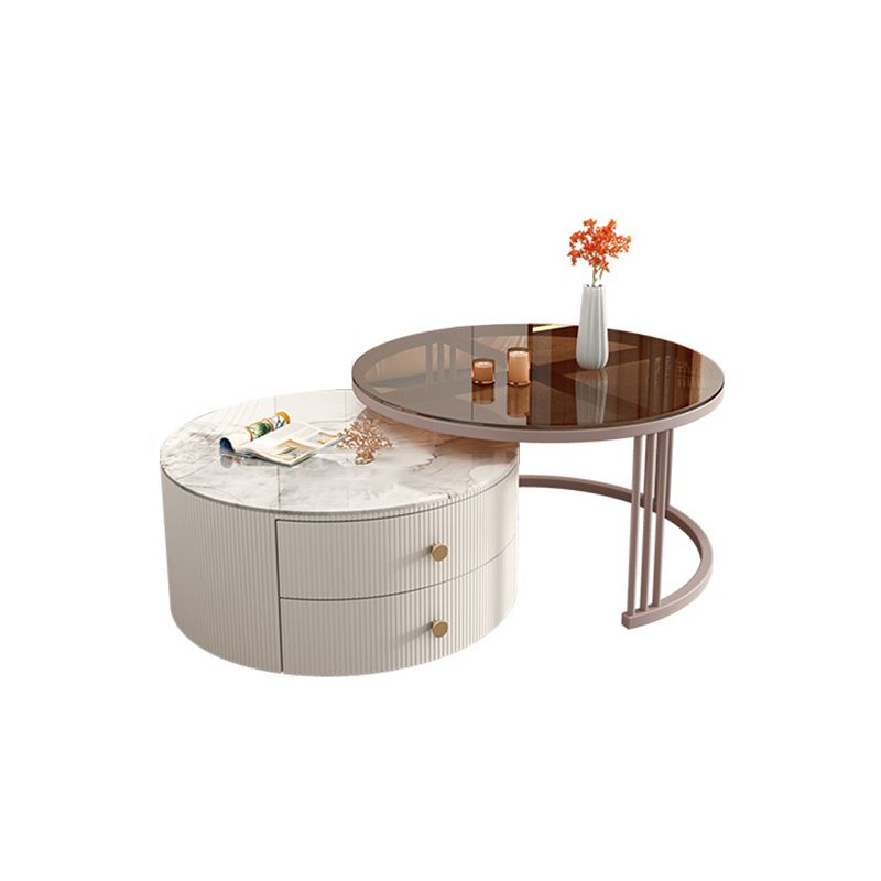 Round Frame Glam Coffee Table Set Slate Nesting Coffee Table Set