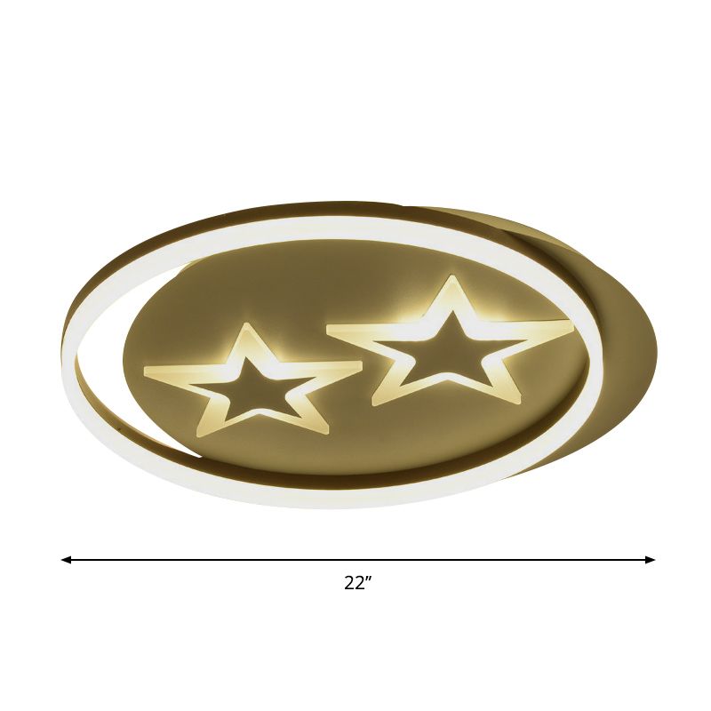 Kids Star/Planet Acrylic Ceiling Lamp LED Flush Mount Lighting Fixture in Gold with Circle for Bedroom