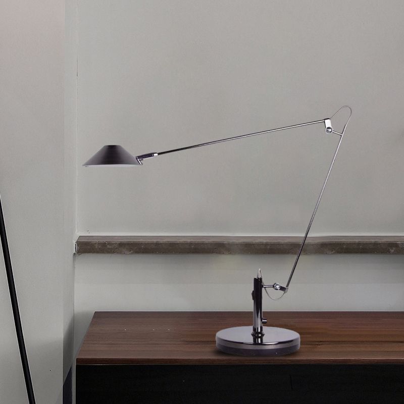 Iluminación de mesa cónica negra Lámpara de tarea de oficina de LED de metal industrial con brazo largo ajustable