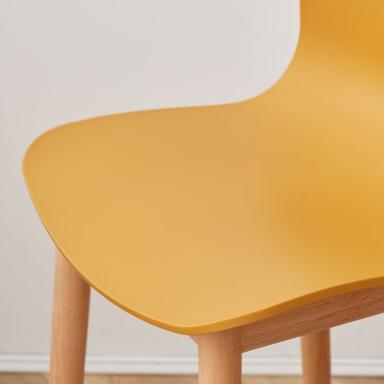 Nordic Backrest Armless Counter Stool Wooden Cafe Bar Stool with Plastic Cushion
