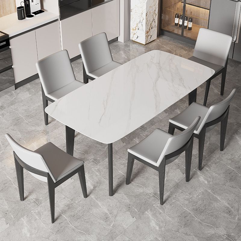 Rectangle Stone Dining table Modern 4 Black Solid Wood Legs Dining Table