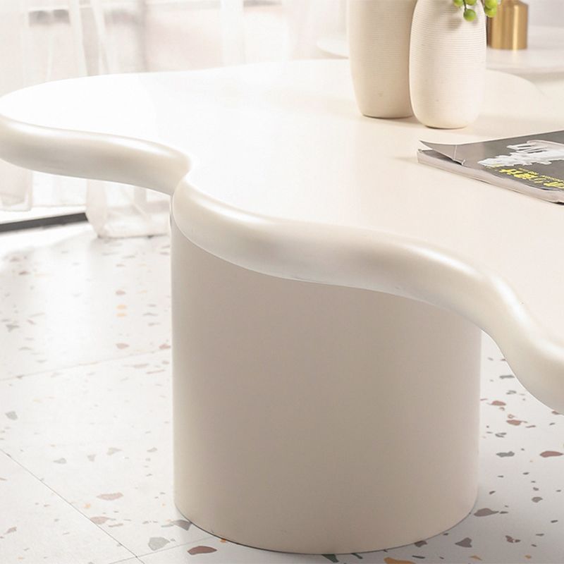 Scandinavian Free Form Coffee Table with Wooden Base in White